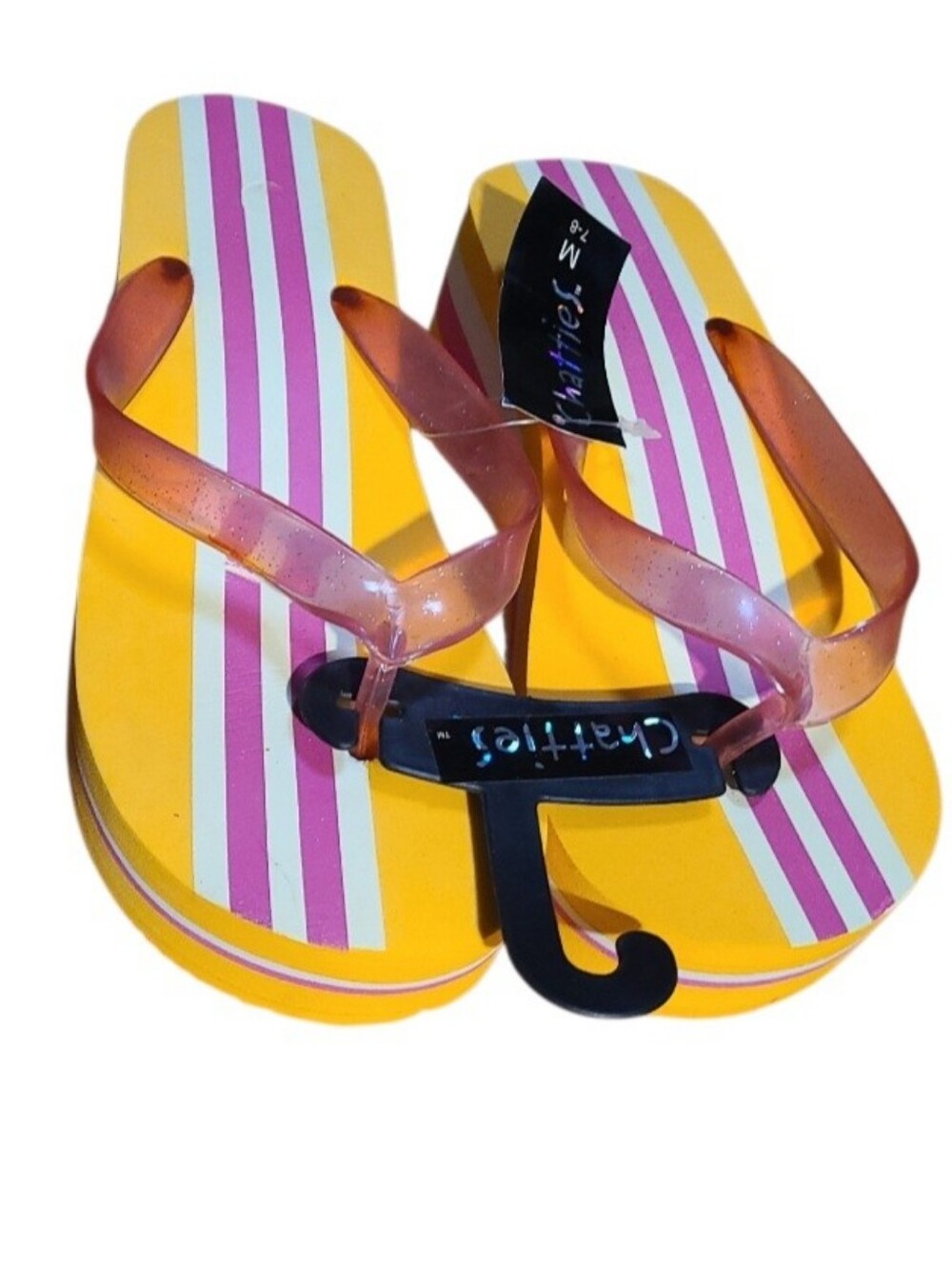 Chatties Yellow/Pink/White Stripe Platform Flip Flops Sandals Women's Size 7-8.